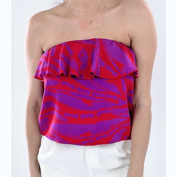 Amanda Uprichard Silk Pink and Purple Strapless Top Size Medium - Picture 2 of 5